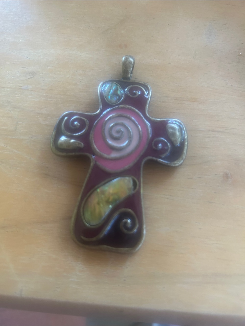 Gold-Tone Purple & Pink Cross Pendant Necklace